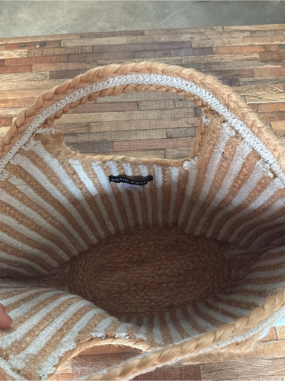 Antik Kraft Striped Woven Tote in Tan & Cream